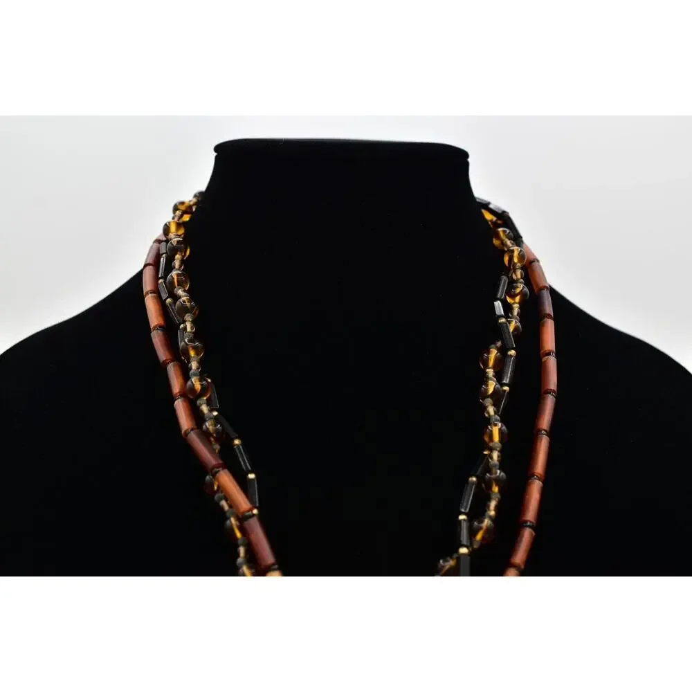 Carol Halmy Vintage Ceramic Beaded Necklace Hand Made Tiger Golden Signed Bin4A